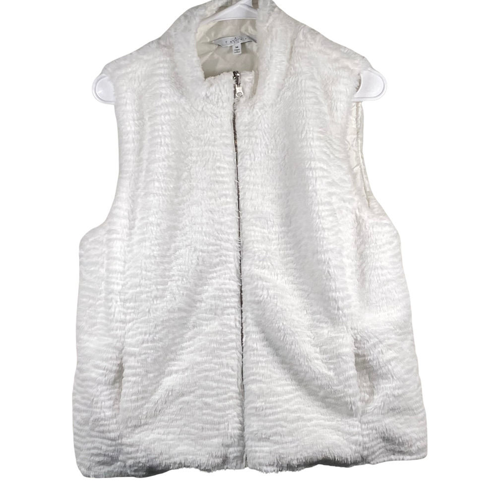 Fever Vest Womens Medium White Faux Fur Sleeveless Full Zip Cozy Winter Layer